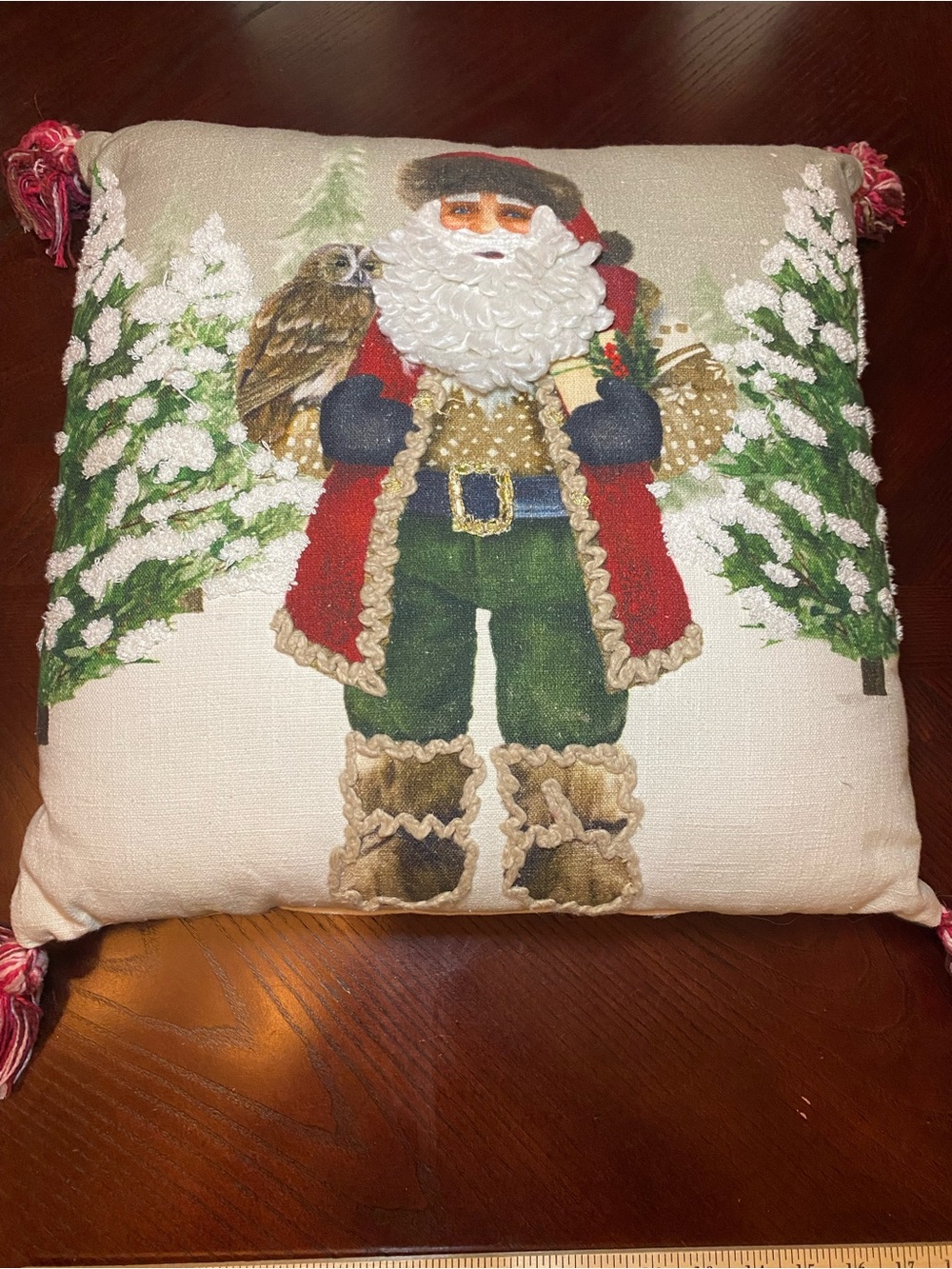 Holiday Santa Toss Pillow with Red Coat and Green Pants